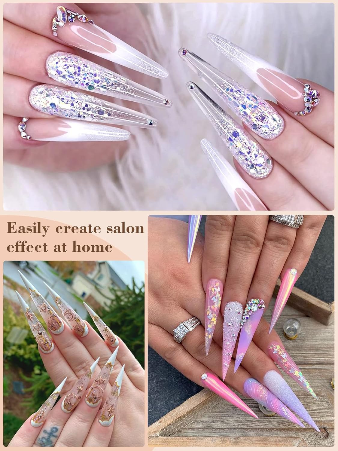 500Pcs Stiletto Nail Tips for Acrylic Nails, XL Long Clear False Nails Tips Soft