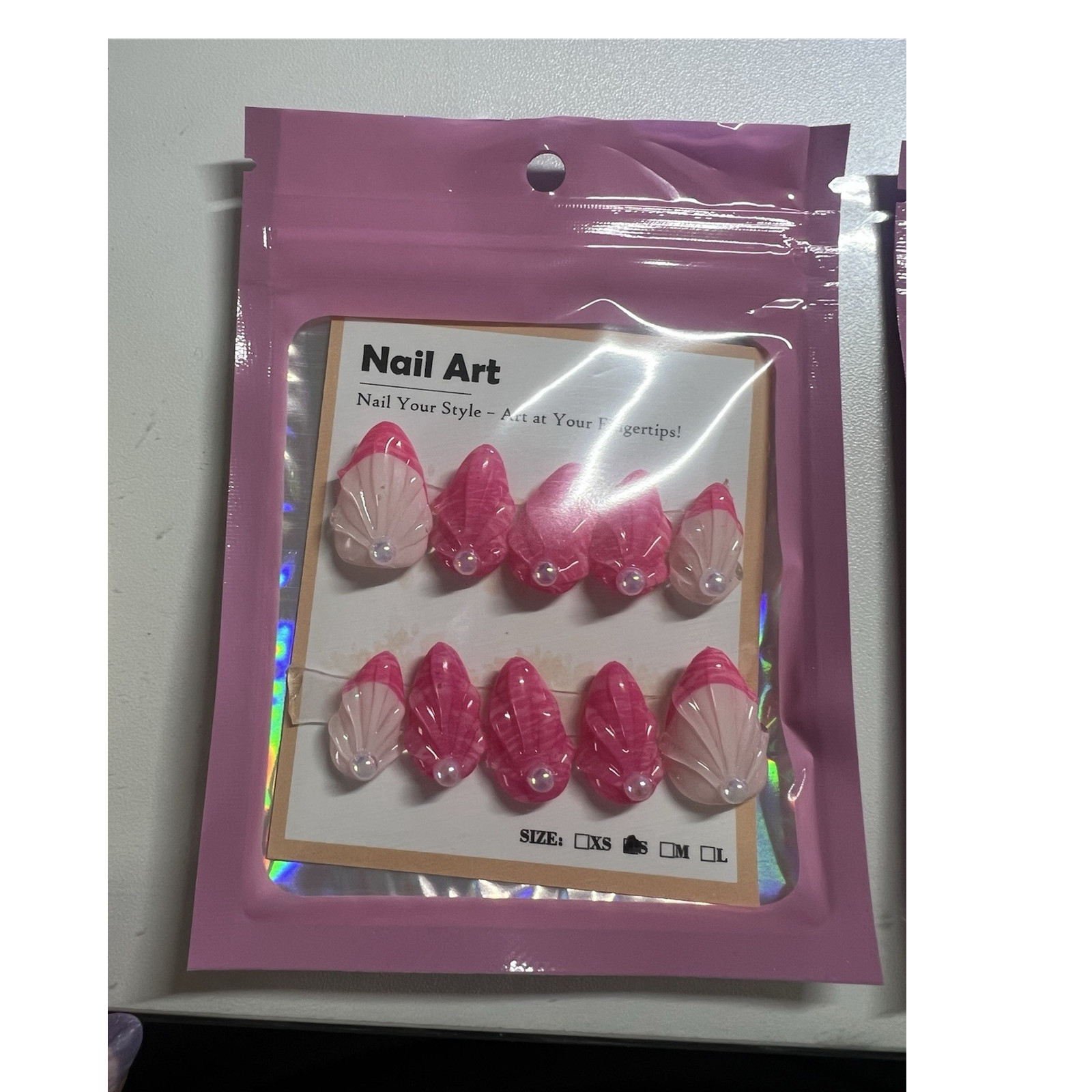 Press-On Nails Pink Light Pink 3D Almond SM Full Cover Pre-Designed Nail Art Set