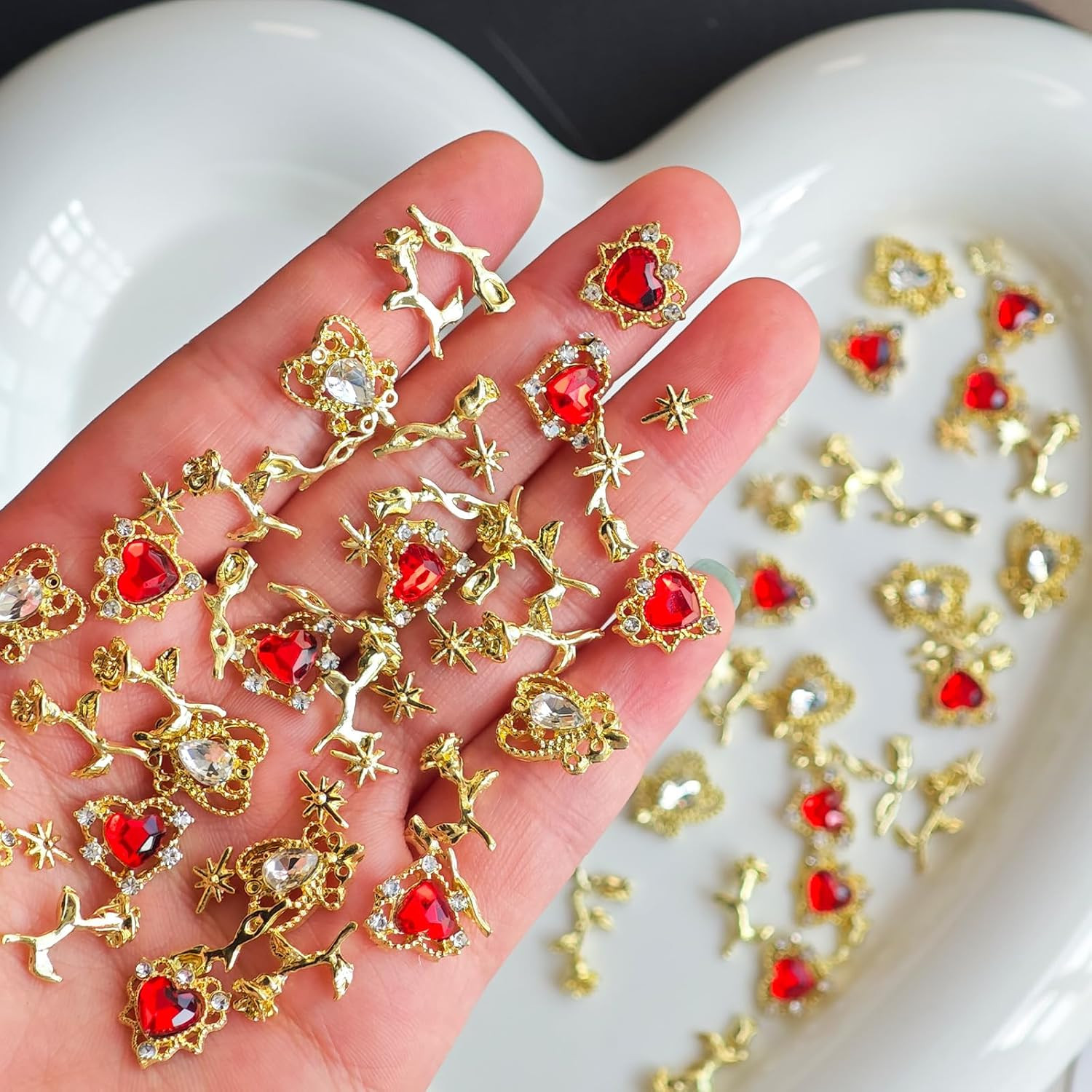 Heart Nail Charms Rose Charms for Nail Design Gold Flower Star 3D Metal Nails Ar