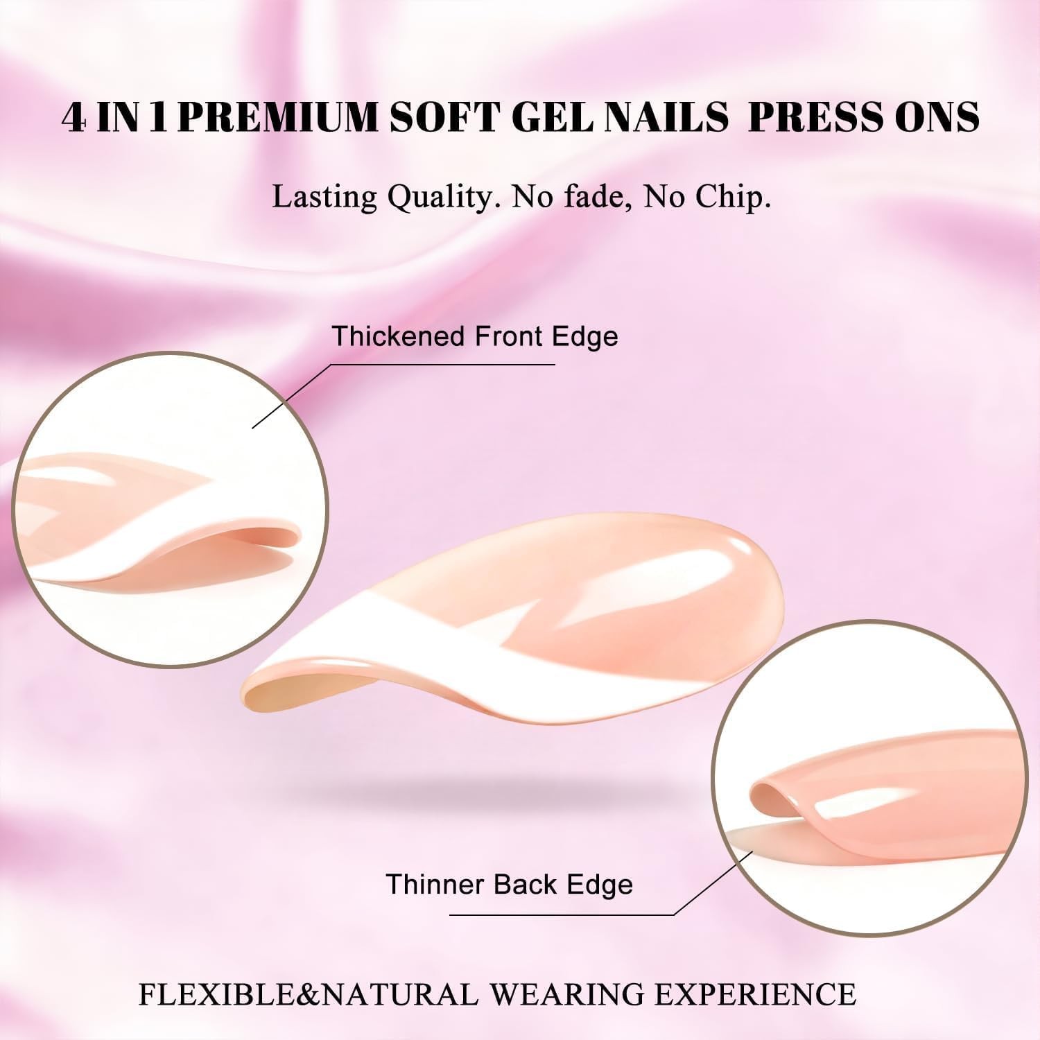 White French Tip Press On Nails Medium Square, Short Fake Nails, Glossy Coffi…