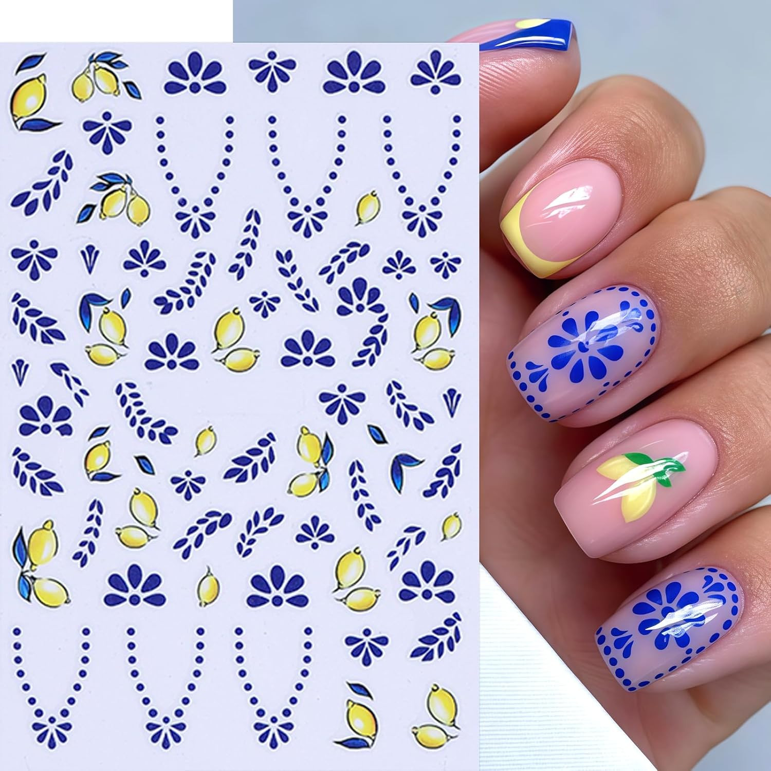 8Sheets Fruit Nail Art Stickers Decals 3D Summer Fruit Nail Decals Blueberry Lem