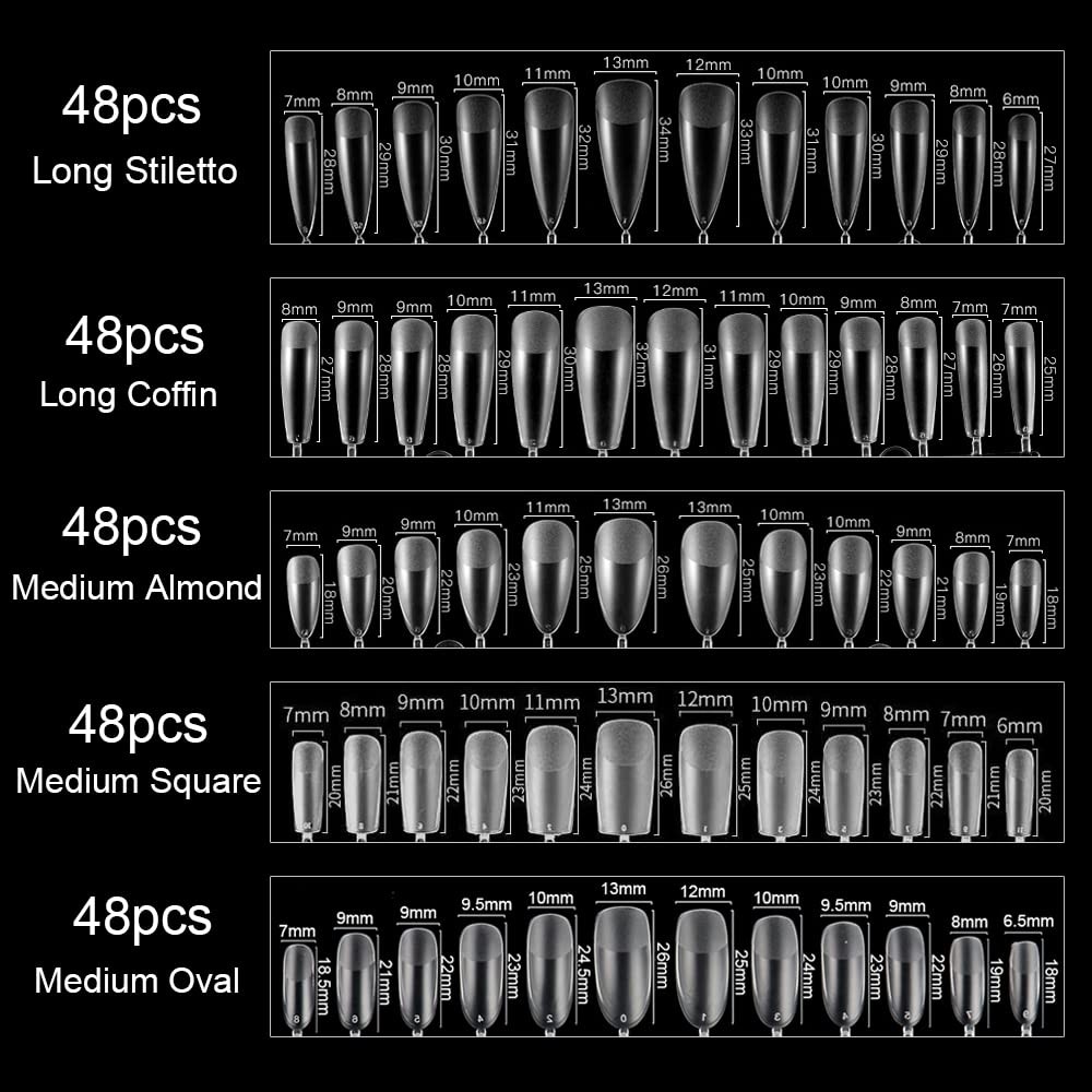 240pcs Medium Almond Acrylic False Nail Tips Kit Soft Gel Full Cover Matte Pr…