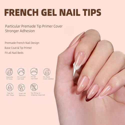 French Gel Nail Tips, 150Pcs Almond French Tip Press on Nails with Pre