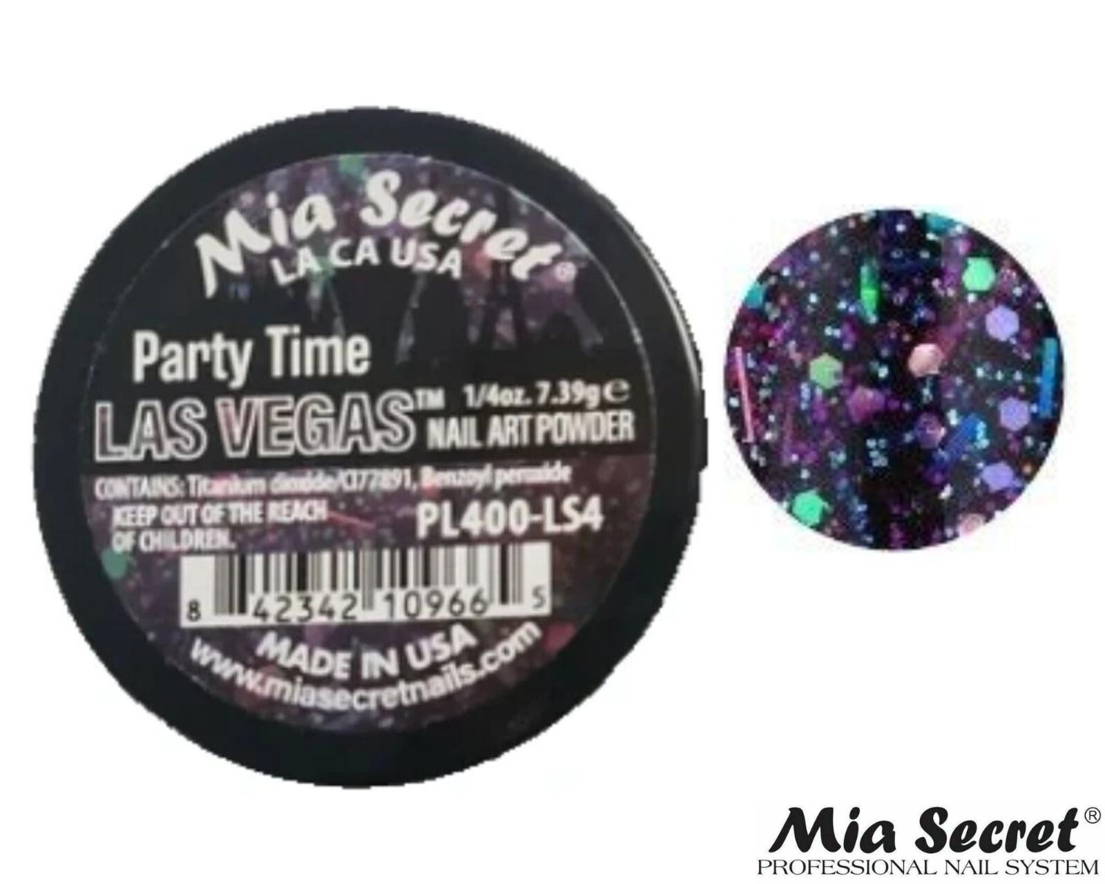 MIA SECRET Nail Art Powder 1/4oz- Party Time (LAS VEGAS COLLECTION)