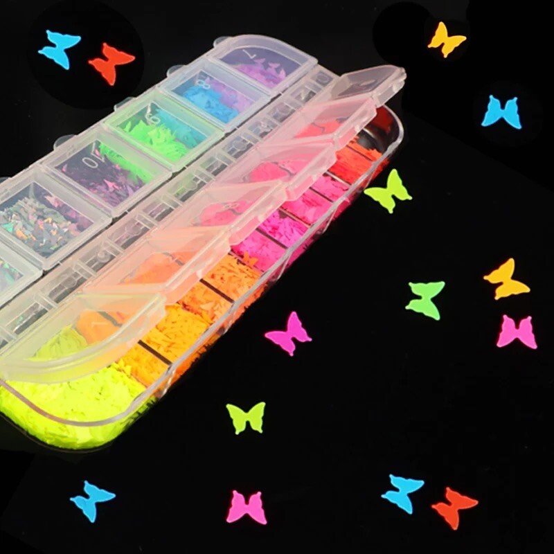 Luminous 3D Beauty Nail Art Sequins Glow In The Dark Decals Nail DIY Mixed
