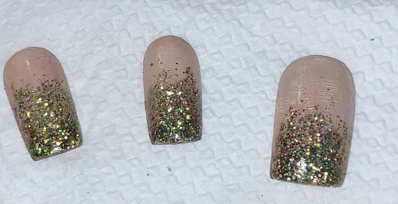 press on nails| Baby-Glam glittler| Green Nude| Large| Handmade Acrylic Full Set