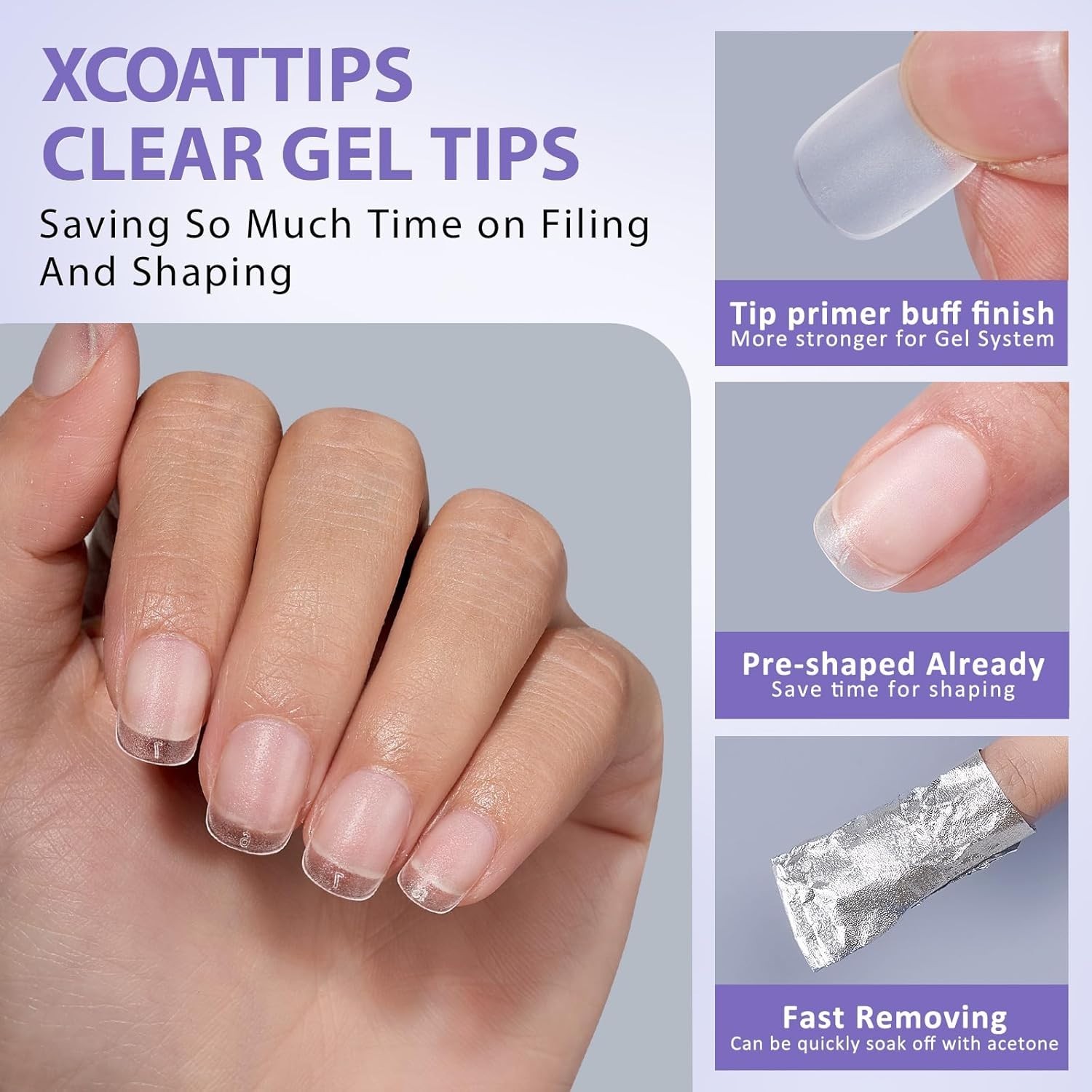 Clear Extra Short Squoval Nail Tips – 300 Full Cover Gel Enhancements for DIY