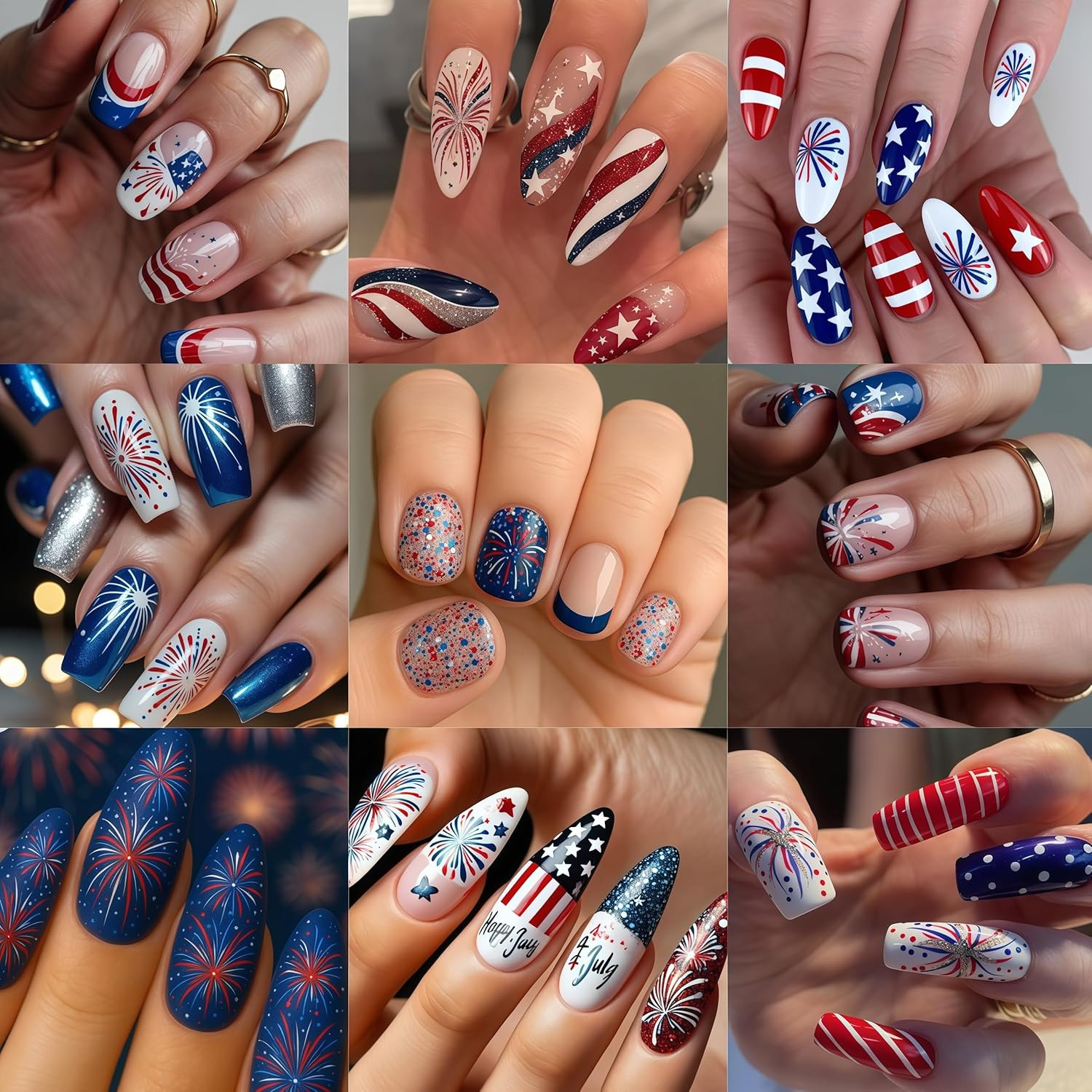 8 Sheets Independence Day Colorful Firework Nail Art Stickers 4Th of July Firewo