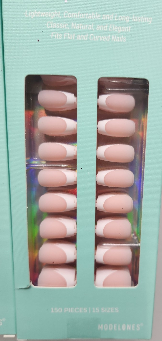 3-Modelones French Tip Press on Nails, 450 Nails 15 Sizes, Flesh/Pink Color IVGB