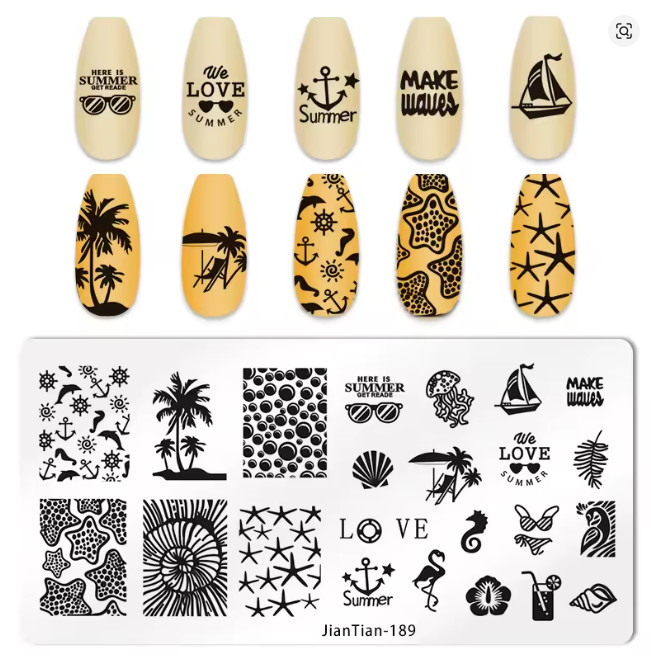 Nail Stamping Plate -JinTian Y-189 – Beach, Ocean, Summer Vacation – New