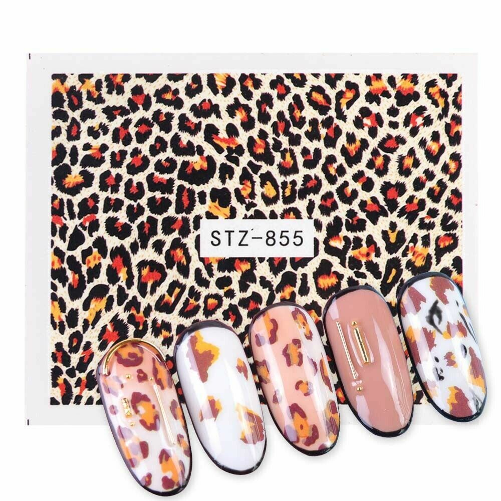 11 Sheets Nail Art Water Decal Stickers Transfer Brown Leopard Animal Print NS28