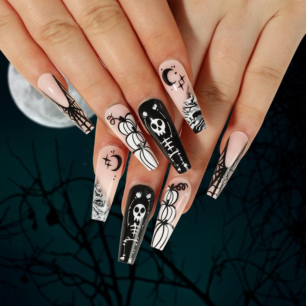 Halloween Nail Stickers, 6 Sheets Black Ghost Nail Decals 3D Self-Adhesive Small