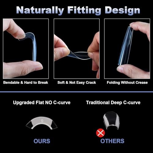 Gel 3XL Long No C Curve Nail Tips Pre-etching Full Cover Ballerina