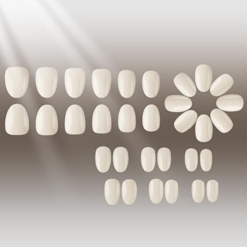 Pearl White Press On Nails – Short Almond Fake Nails – Glossy – Full Pearl White