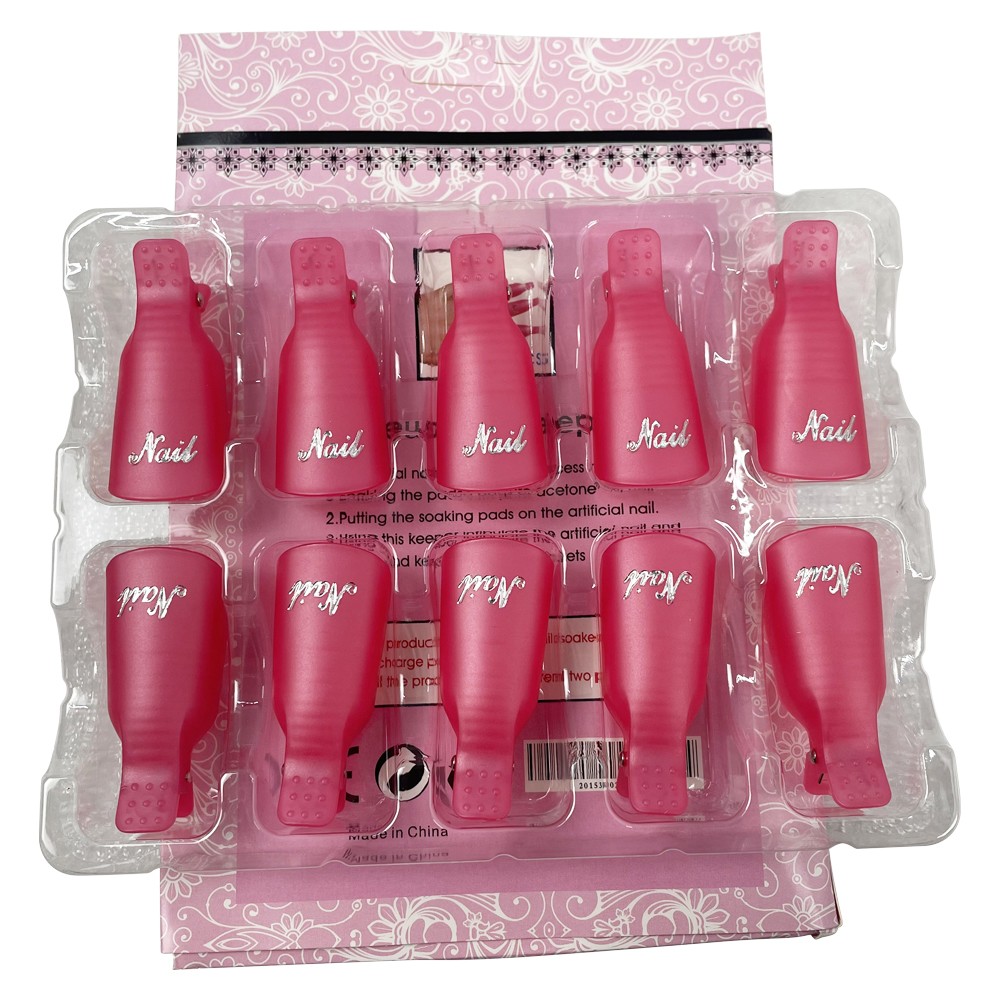 10pcs Nail Art Soak Off Clip Cap Pink Plastic Nail UV Gel Polish Remover