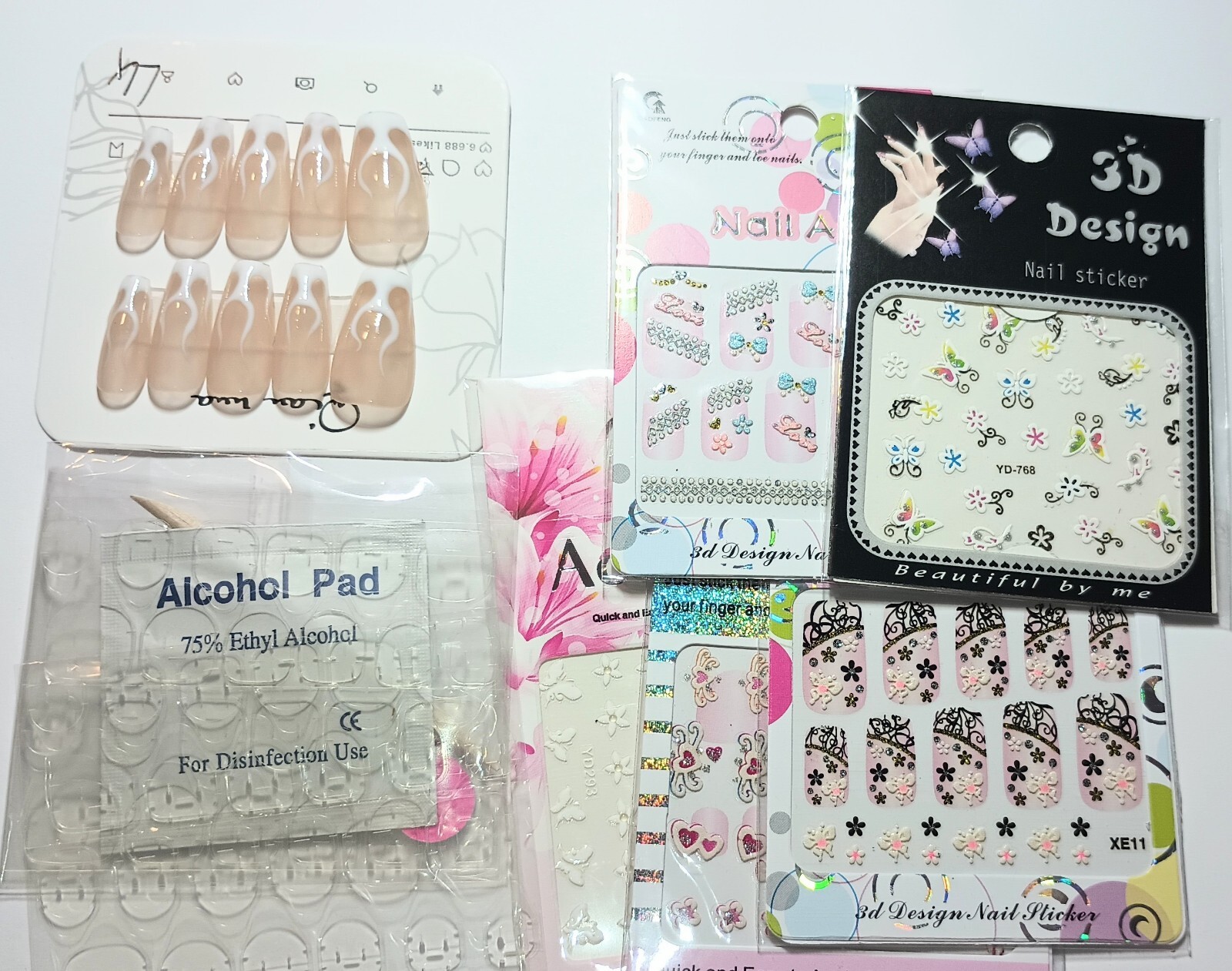 Handmade press on nails easy to put on & off reusable +5 pieces nail stickers.