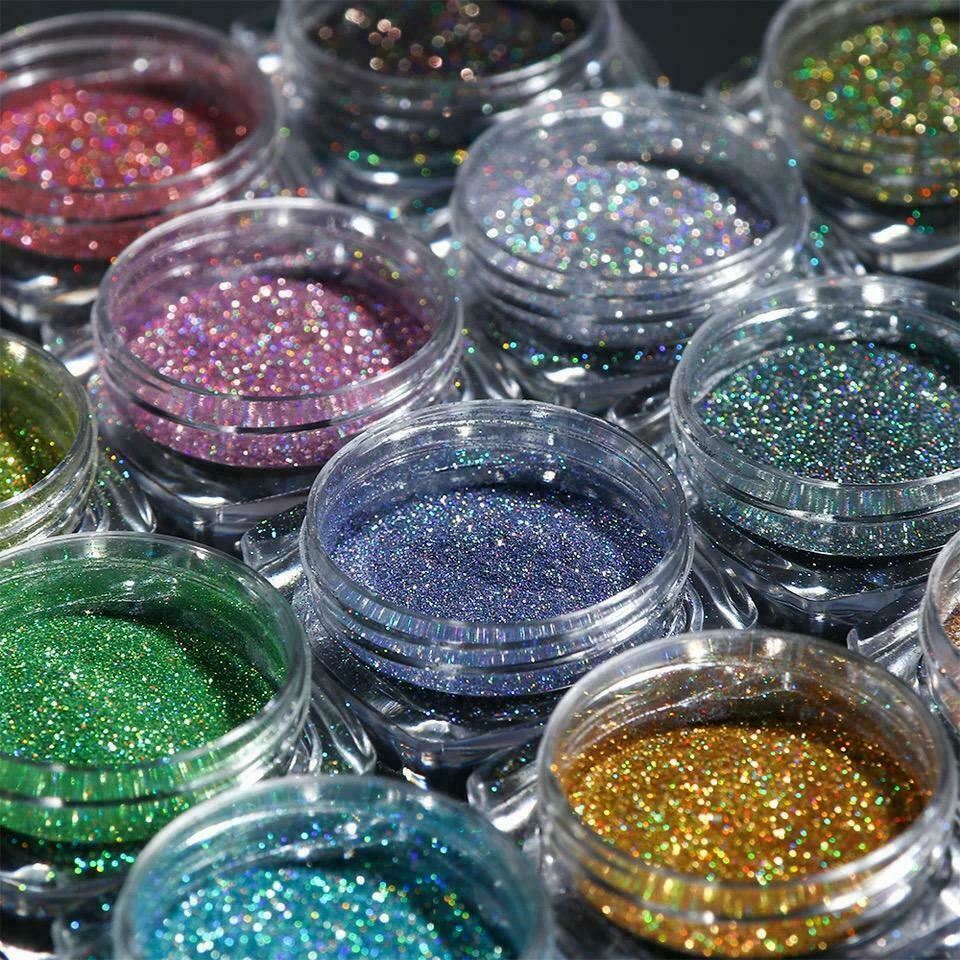 Holographic Nail Powder With Applicator Chrome Shimmer Mirror Glitter Pigment