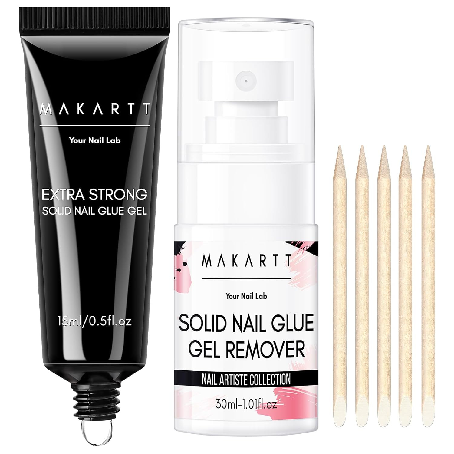 Nail Glue and Remover Kit: Super Strong Solid Gel for Press on Tips, 30Ml Glues