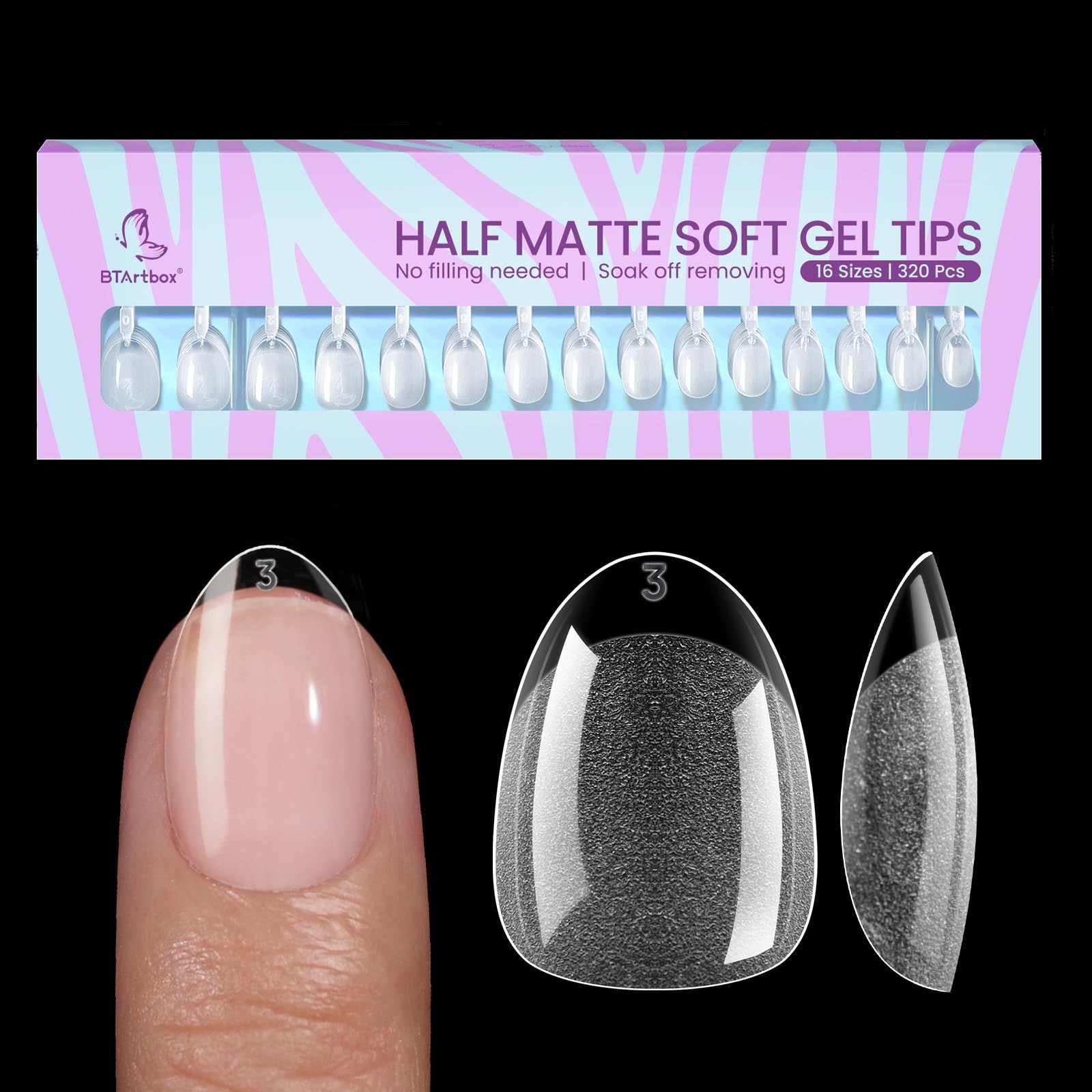 BTArtbox Half Matte Clear Soft Nail Tips, Extra Short Almond, 320 Pcs