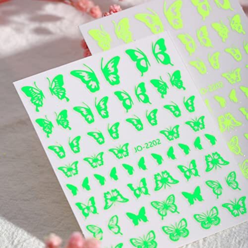 7 Sheets Green Nail Art Stickers, 3D Geometry Nail Transfer Decals, Butterfly