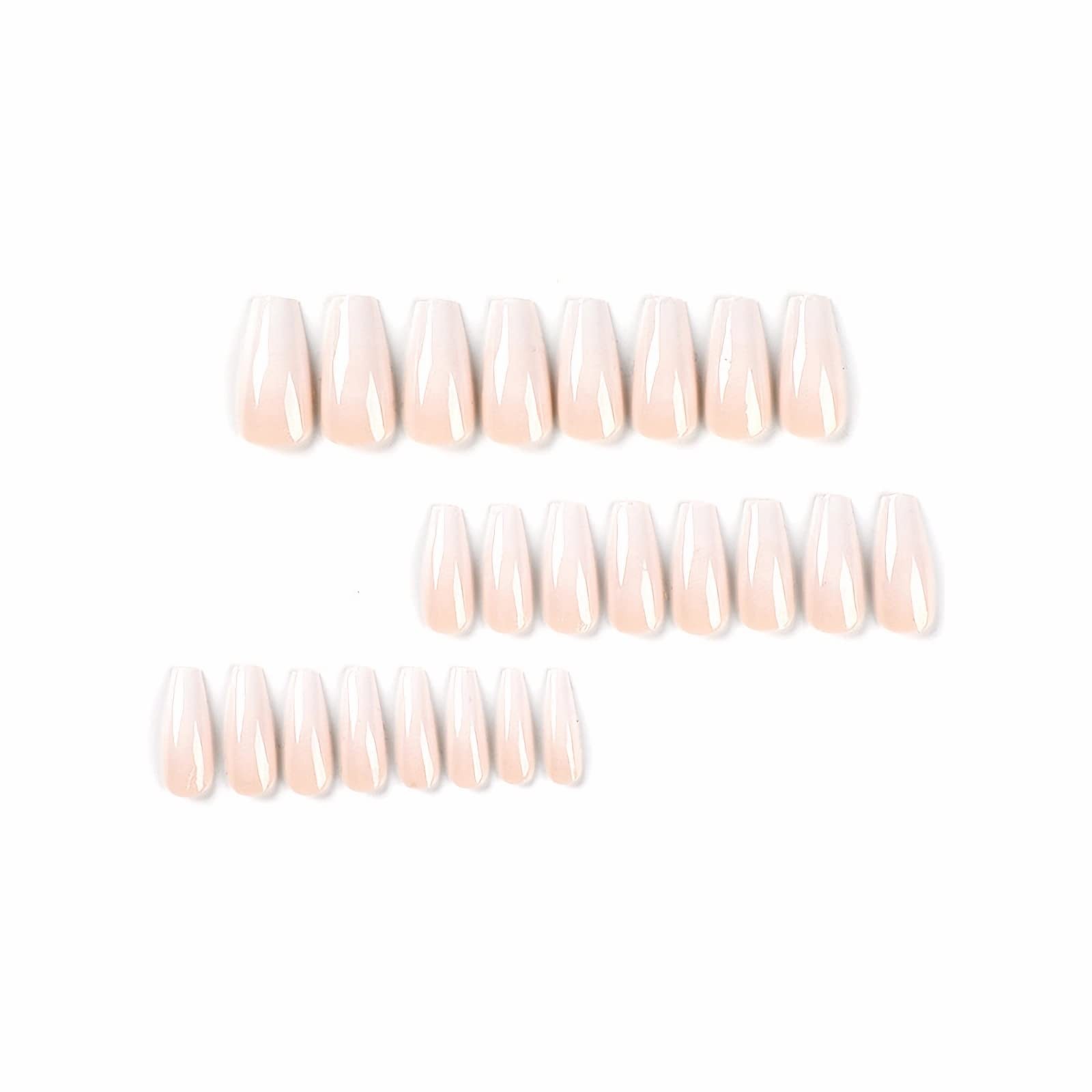 Coffin Press on Nails Long – Ombre White French Tip Fake Nails, Gradient Desi…