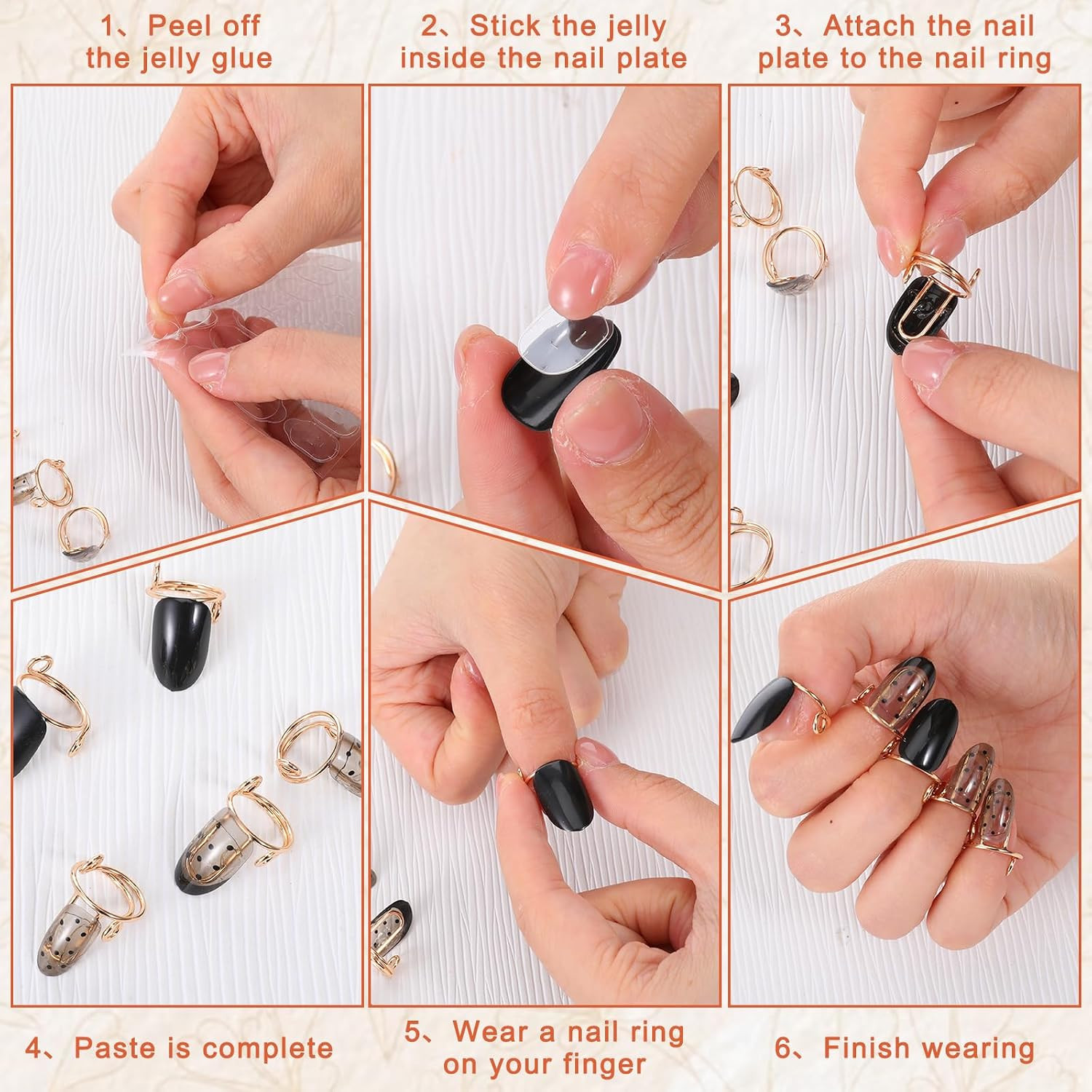 20PCS Wudu Nail Rings with 120PCS Adhesive Tabs Adjustable Nails Ring Reusable
