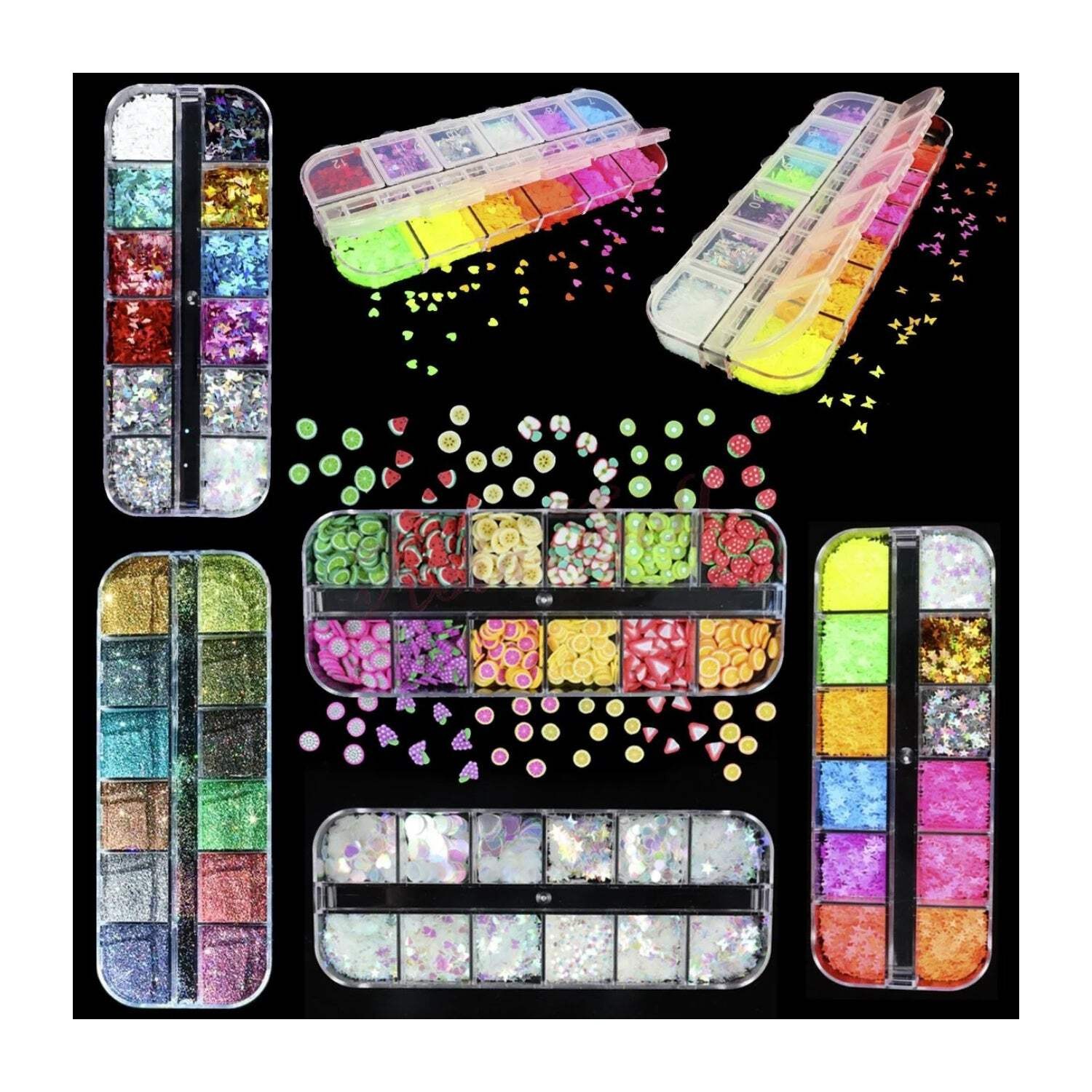 Holographic Nail Paillette Fruit Heart Butterfly Mirror Slices Nail Art Sequins