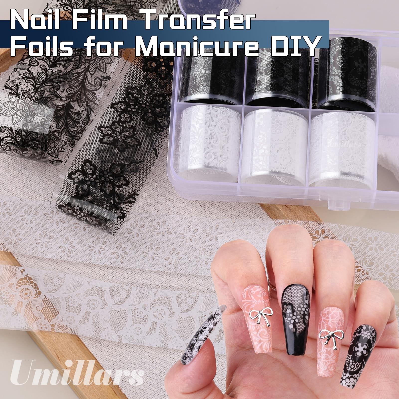 Umillars Black White Lace Nail Foils 2.5cm