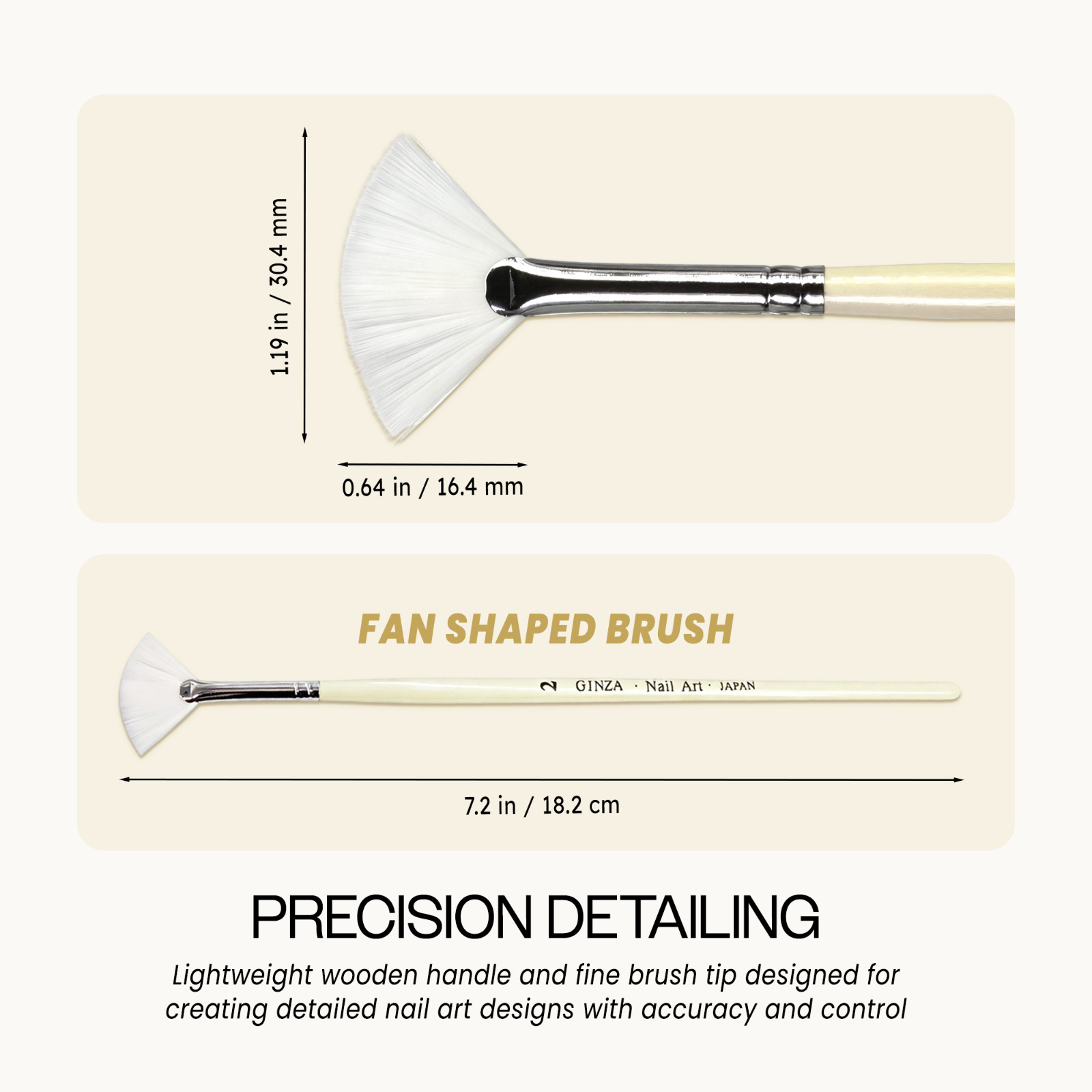 Ginza Professional Nail Art Fan Brush for UV Gel Nails with White Wooden Handle