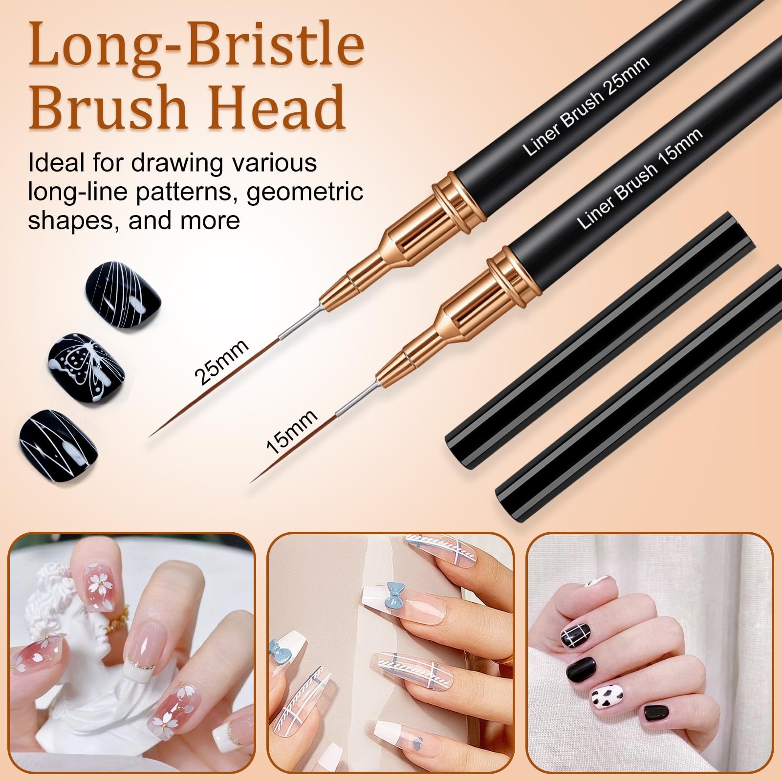 Nail Art Brushes Set 7Pcs Gel Liner Fine Painting Design Pen Black 7 9 11 15 21m