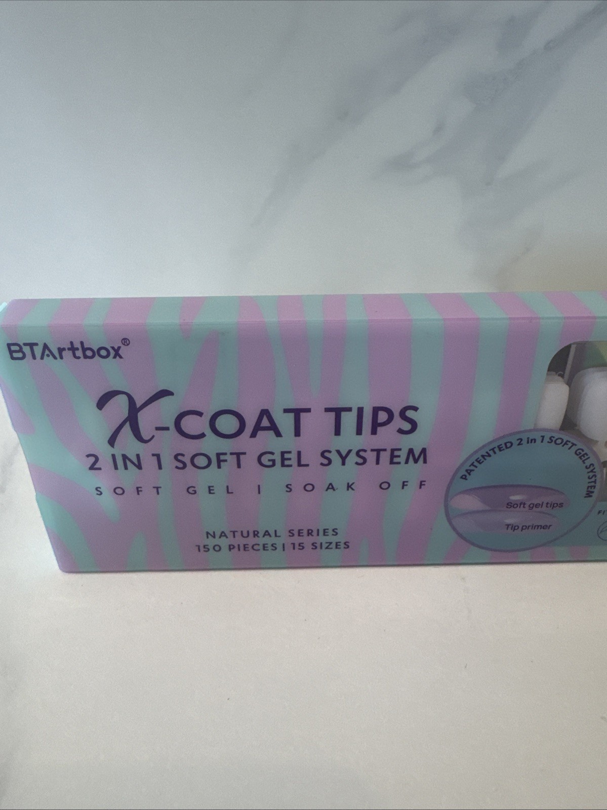 BTArtbox Nails X-Coat Tips 2 In 1 Soft Gel System Natural Series 150 Pc 15 Sizes