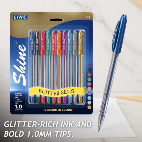 Shine glitter gel pen 10 pk – Assorted 10 Count (Pack of 1) Multi-Color