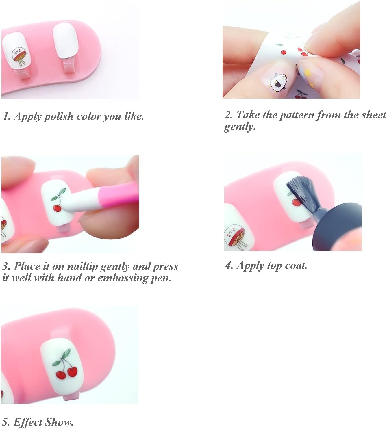 10 Sheets Cute Nail Stickers for Kids Including Animals Fruits Flowers Food R…