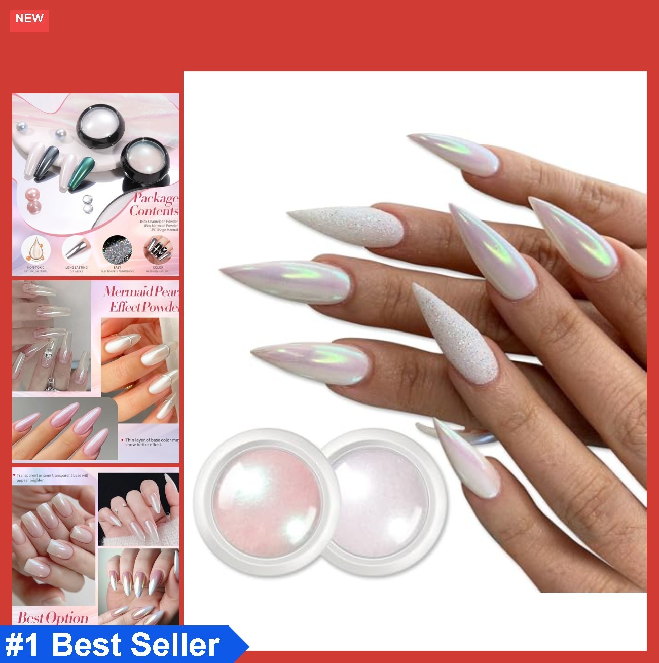 White Pearl Chrome Nail Powder Chameleon Aurora Mermaid Pigment Glitter Dust