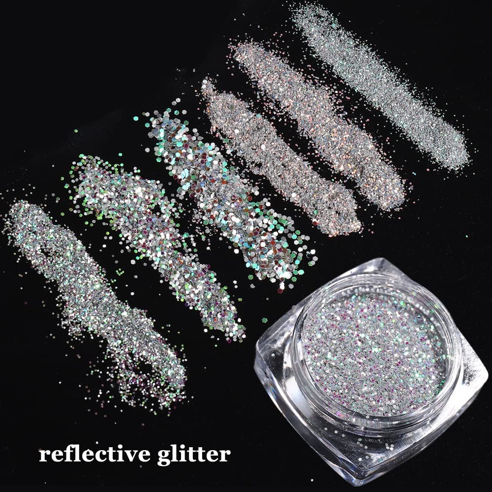 Reflective Nail Powder – 6 Boxes Sparkling Diamond Glitter for Nails, Iridesc…