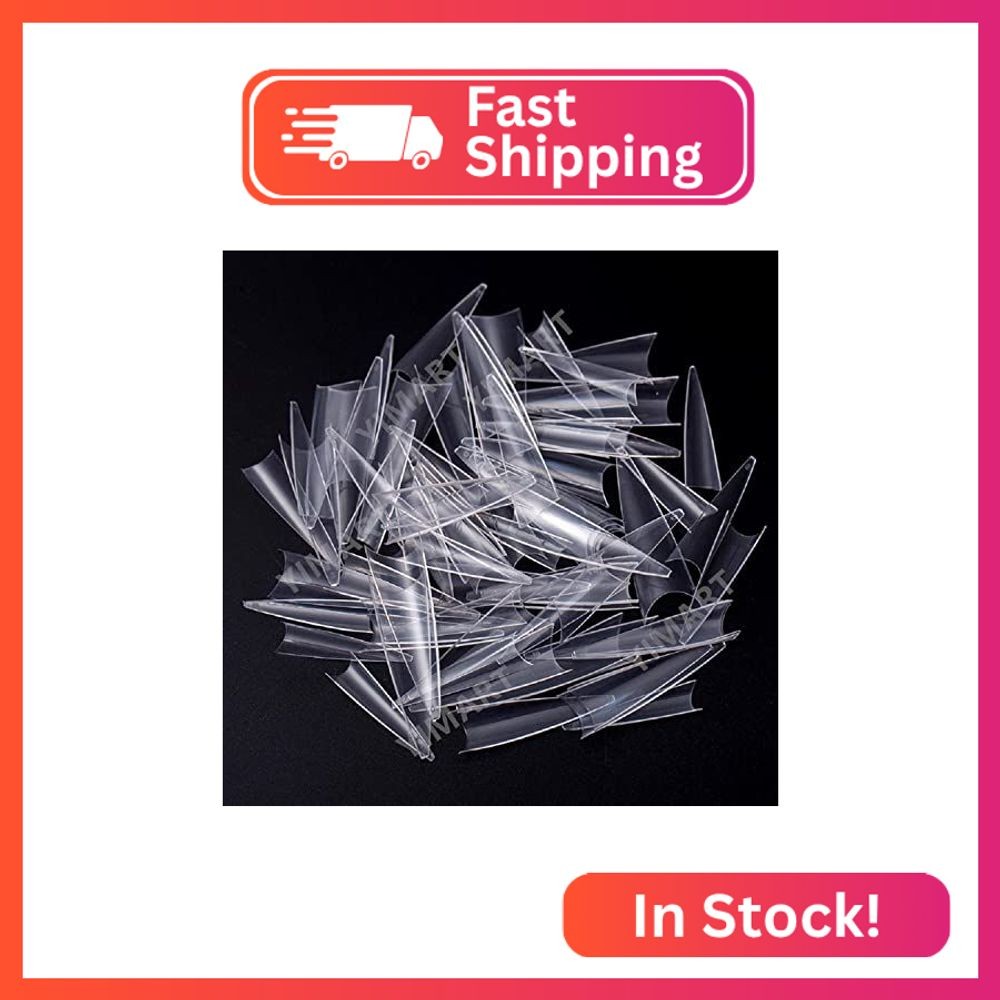 Yimart 300pcs Refill Tips Size Acrylic Middle Long Easy Coffin Stiletto Nail Tip