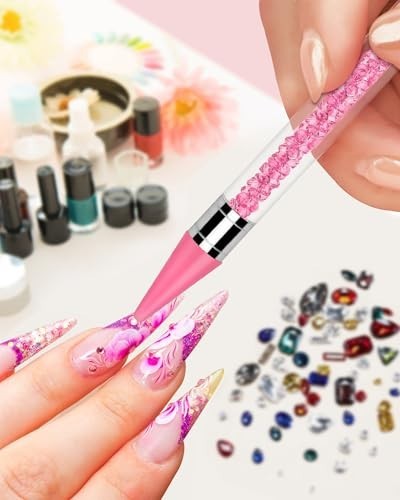 Rhinestone Picker Tool Set with Wax Heads and Tweezers, Pink