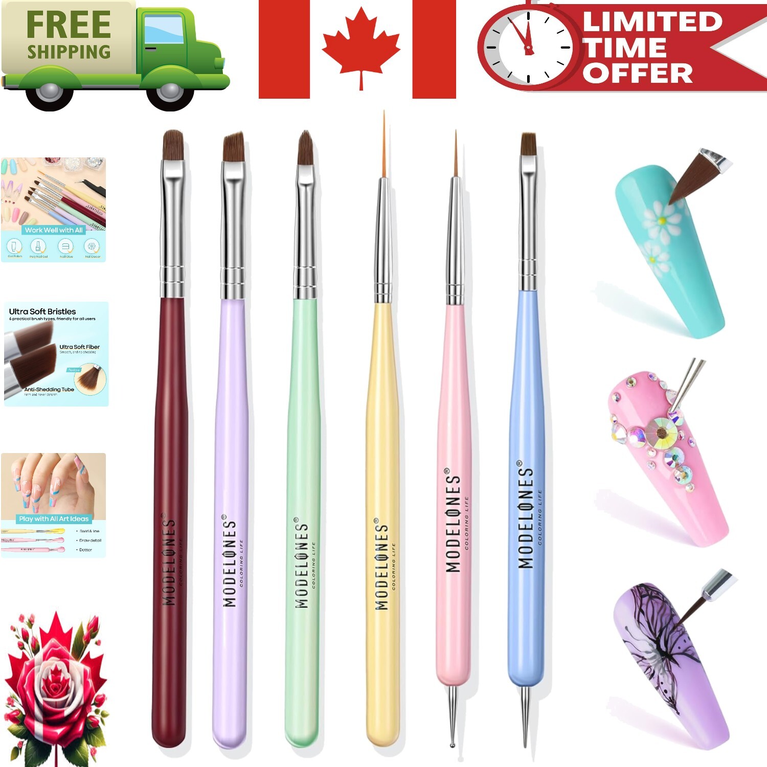 6-Piece Nail Art Kit with Liner Brush & Dotting Pen for Elegant Manicures