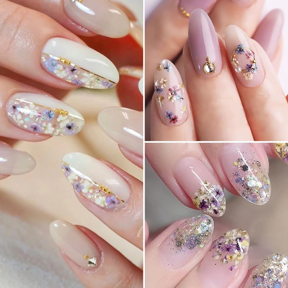 3D Dried Flowers for Nails, Spring Flower Nail Art Stickers 1Box Style-04