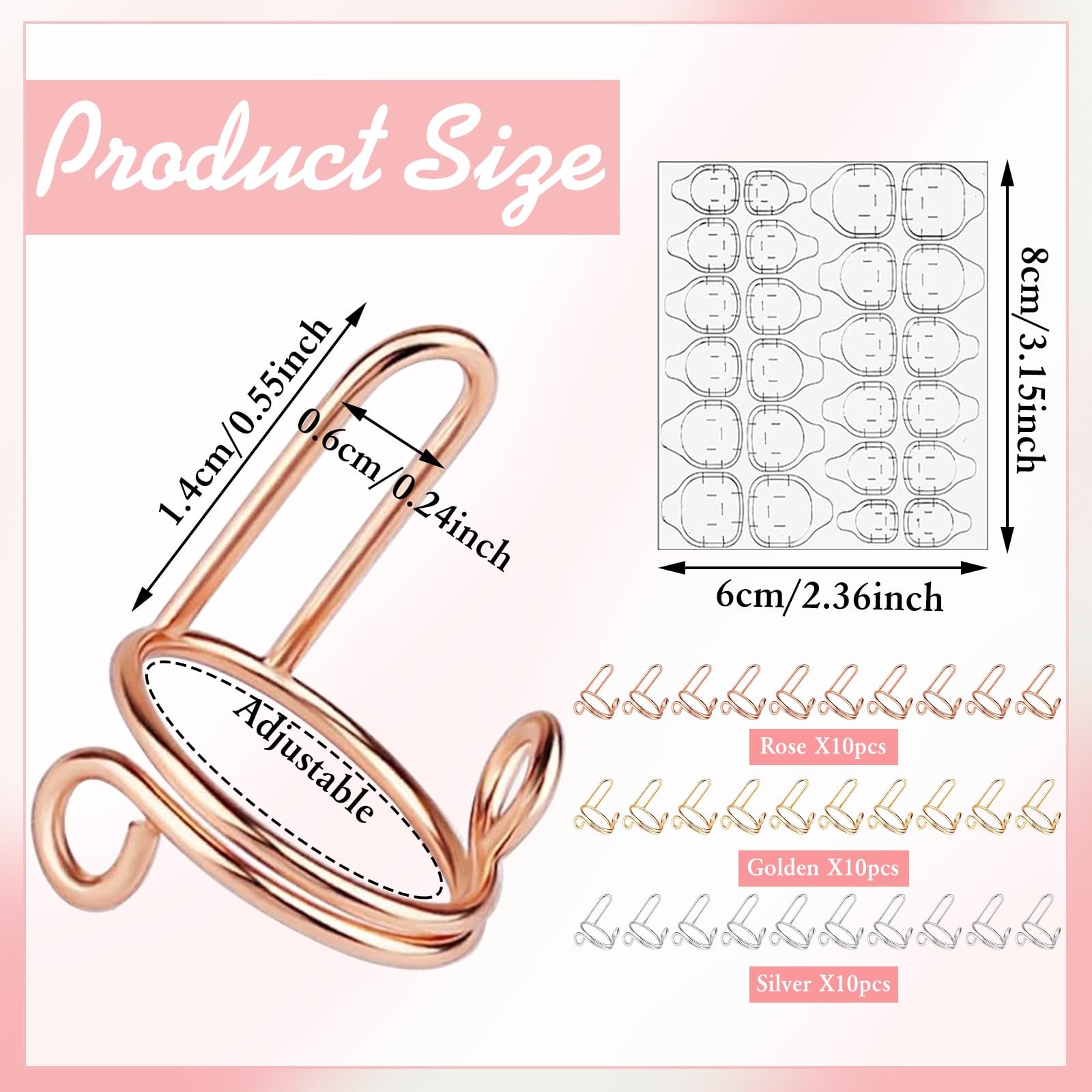 30 Pcs Wudu Nail Rings Adjustable Rings with Adhesive Nail Tabs Clear Nails T…