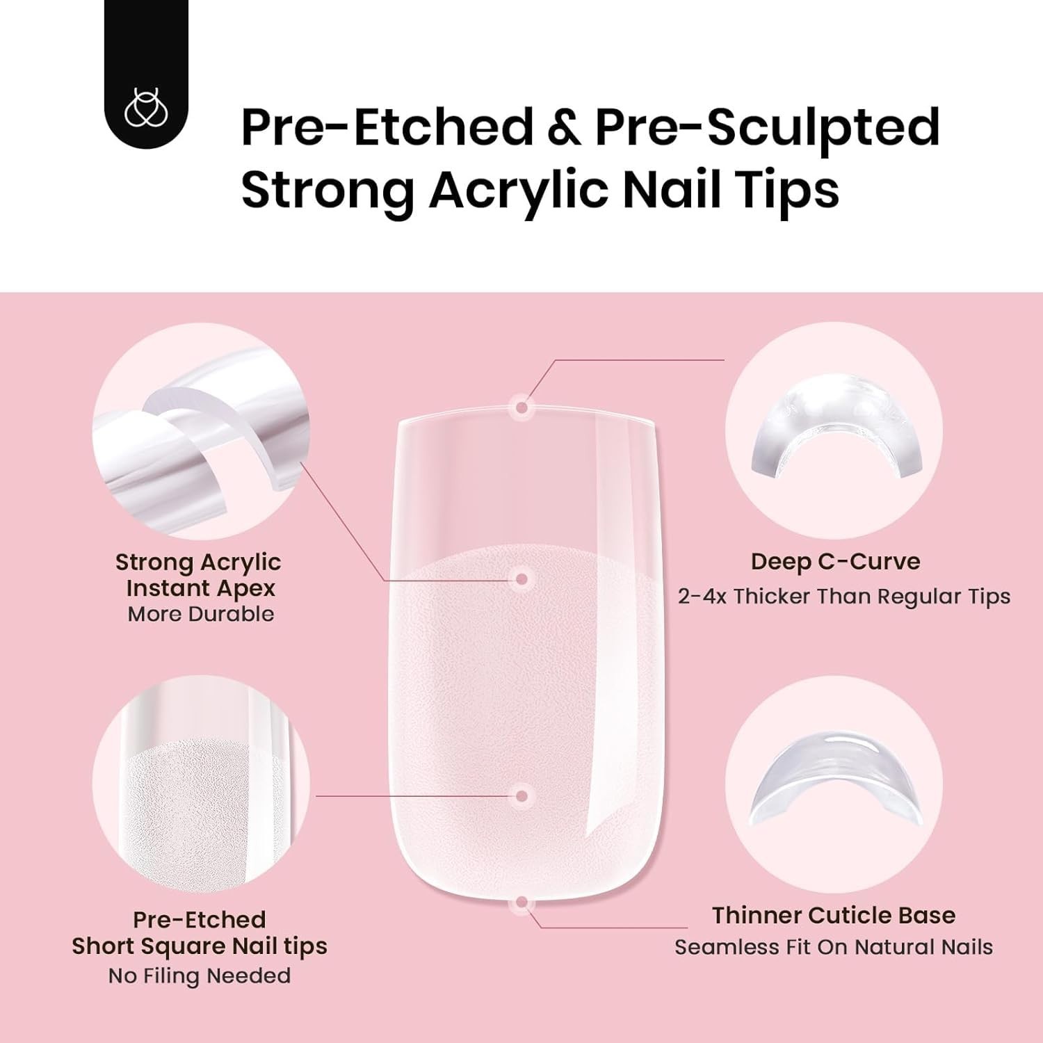 Short Square Nail Tips 192pcs (00-14) | Thicker Acrylic Extensions, No Builder G