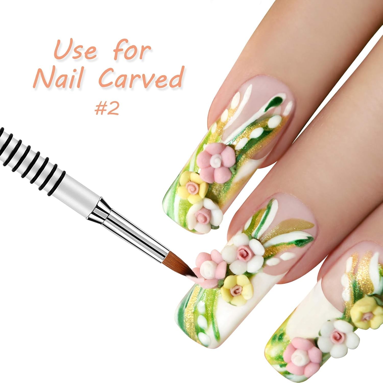 3D Nail Art Brush for Acrylic Powder, Koliy Acrylic Nail Brush,