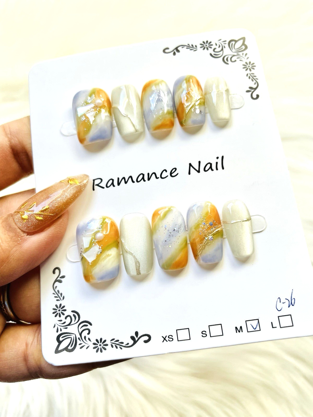 Blue Gold Ombre Premium Press On Nails Size MEDIUM, MD Length Square