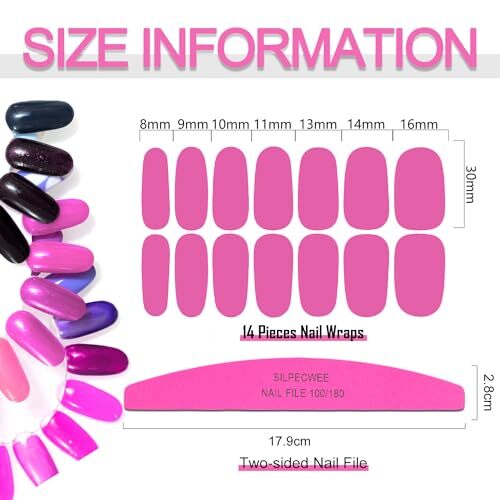 12 Sheets Pink Nail Stickers Full Nail Wraps Bright Solid Color Gel Nail