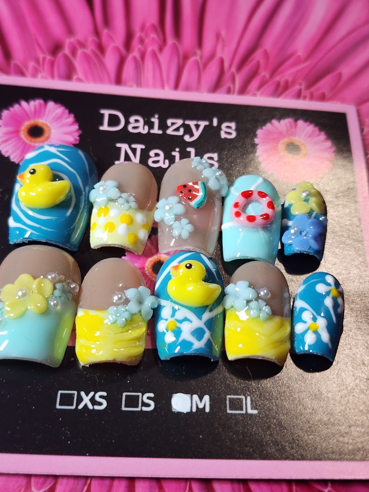 Medium Size Blue 3D Yellow Duck Summer Set Handmade Square 2.0 Cm Length