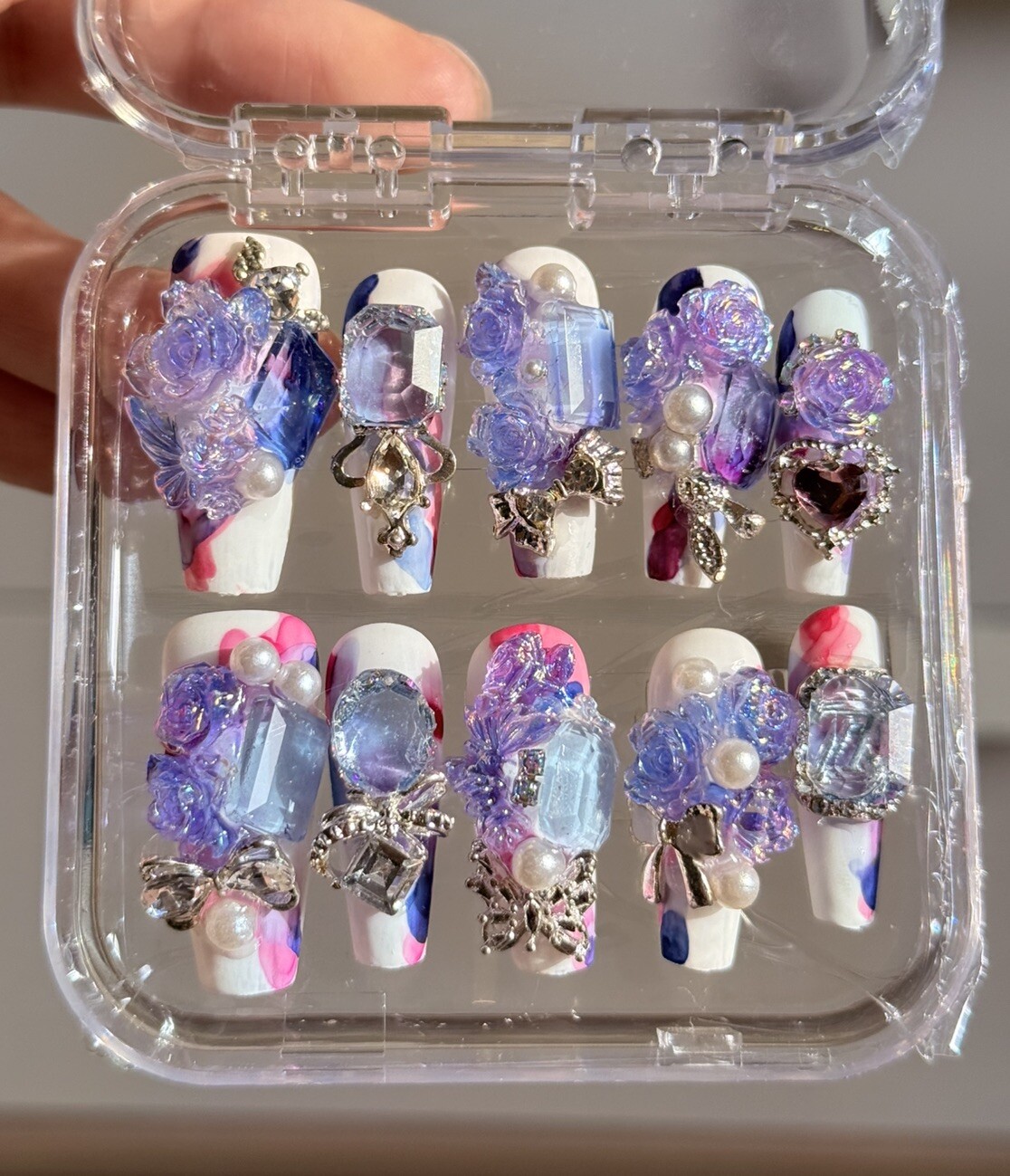 10pcs Handmade Rose Fake Nail Press On/Glue On Nails Size M(Read Description)