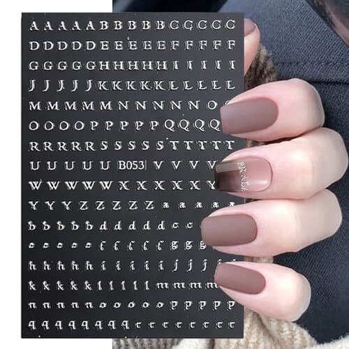 8 Sheets Letter Nail Stickers 3D Self-Adhesive Nail Art Stickers Laser Black