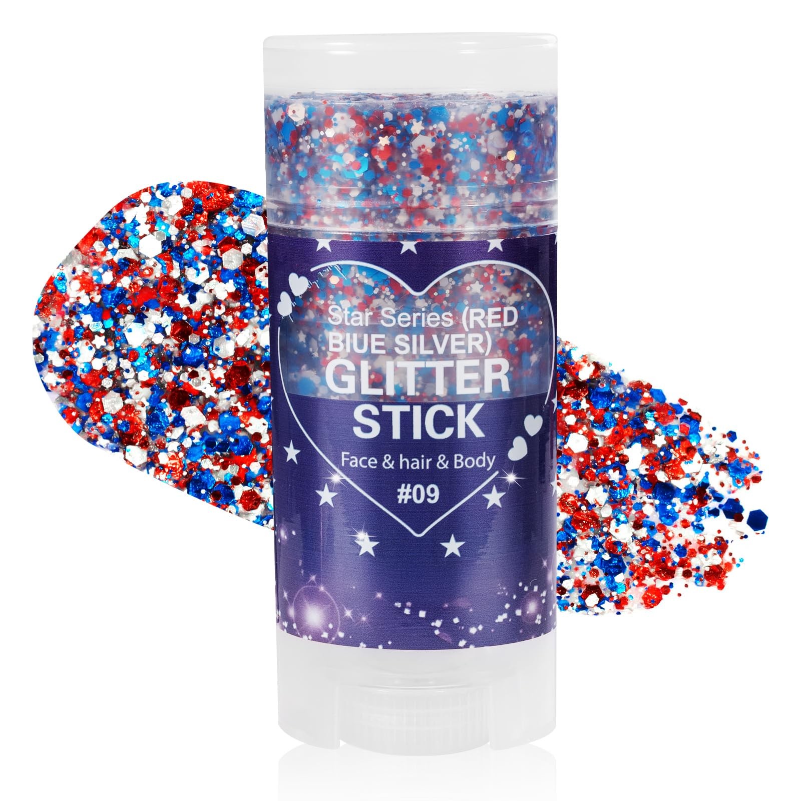 Patriotic Red White and Blue Body Glitter Stick,4th of July Accessories,Spark…