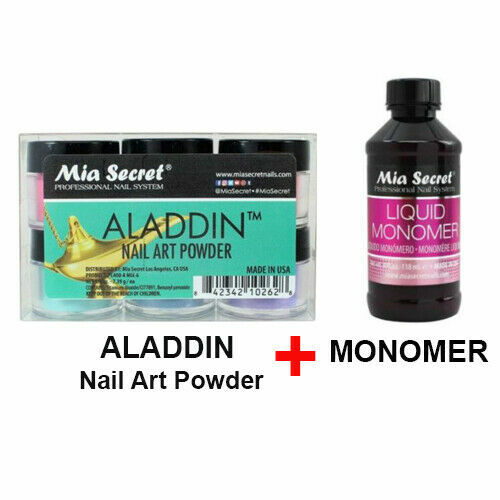 New Mia Secret Monomer 4 Ounce + ALADDIN Nail Art Powder 6 Colors Collection Set