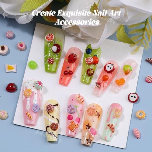 2 Pcs Food & Fruit Silicone Nail Molds, 3D Strawberry Cherry Apple Food Fruit